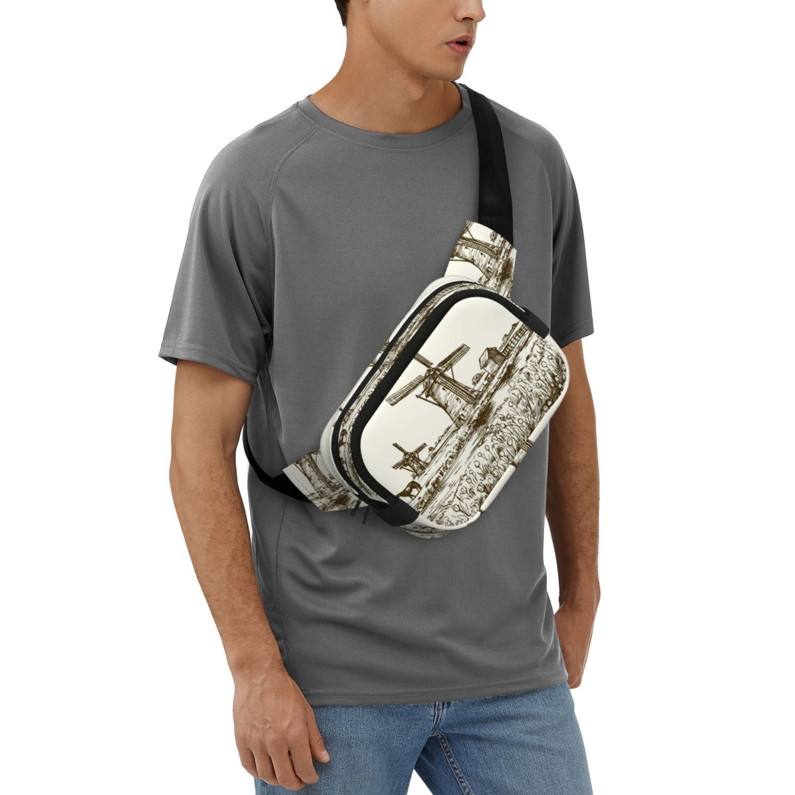 Hirioo Dutch Windmill for Double Layer Waist Bag Adjustable Fanny Pack For Travel Running Hiking