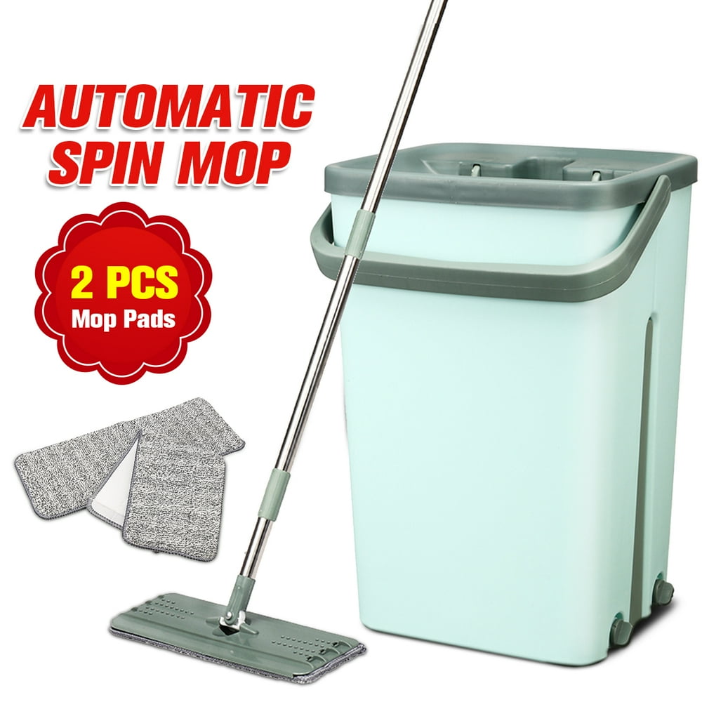 Microfiber Flat Mop with Bucket, Cleaning Squeeze Hand Free Floor Mop