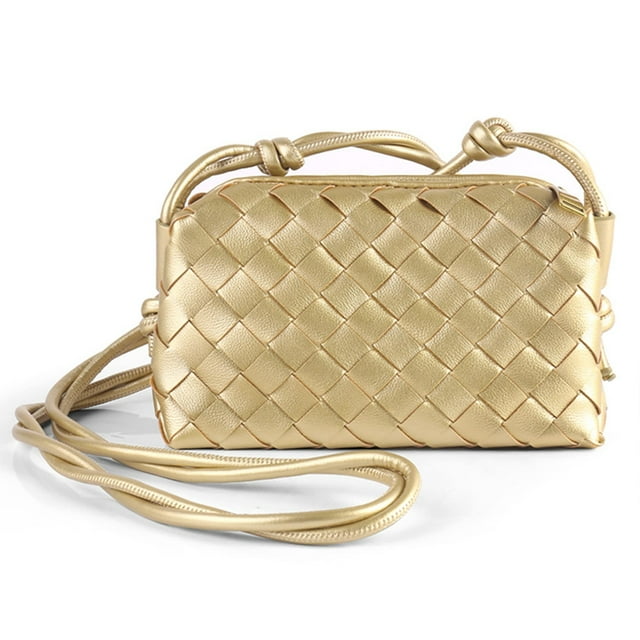 Artisan-Woven PU Leather Crossbody Shoulder Bag with Knotted Strap - 20x7x13cm Compact Square Design, Gold-Plated Hardware, Smooth Zipper, Main & Inner Pockets, Soft Sticky Texture, Lightweight