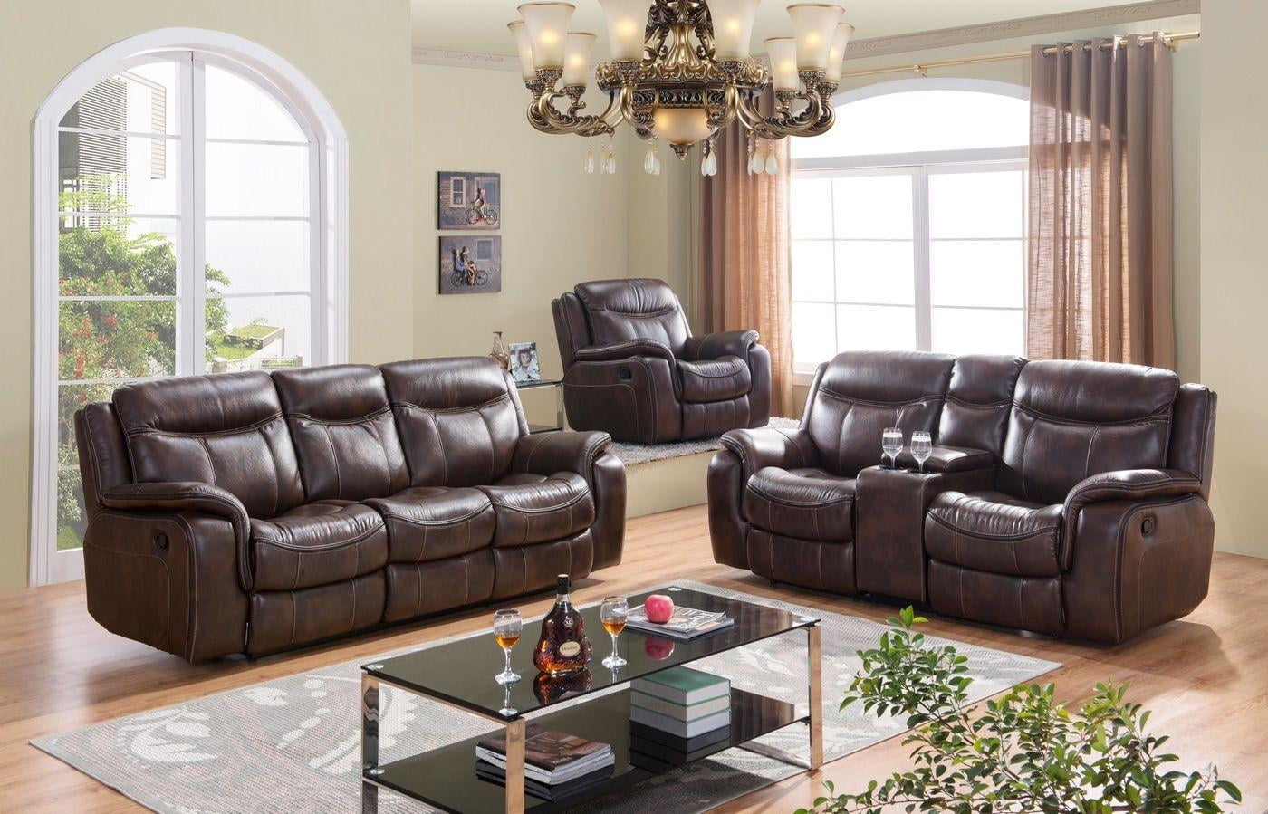 Mcferran Sf3739 S Brown Premium Leather Air Fabric Reclining Sofa Loveseat Set