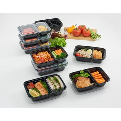 Buy Mainstays 15pk Plastic Rectangular 2 Compartment 900ml Meal Prep Food Storage Container Clear Lid Black Container Online In Guatemala 830712836