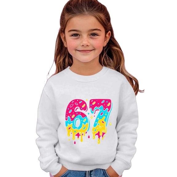 Fiaer Six Seven Ice Cream Kids Youth Funny 67 Meme 6 7 Crewneck T-Shirt Long Sleeve 67 Ice Cream Graphic Sweatshirts,Size 2-7 Years White 6Y