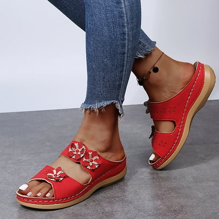 

HIBRO Fashion Summer Women Sandals Thick Sole Wedge Heel Lightweights Flowers Casual And Comfortable