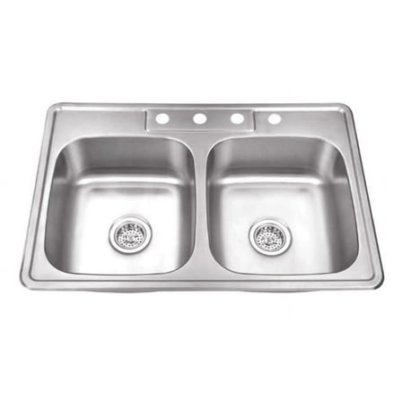 Kitchen Sink Stainless Steel Drop In Top Mount 33" x 22", 4 hole (33 inch Drop-in Topmount 50/50 Double Bowl)