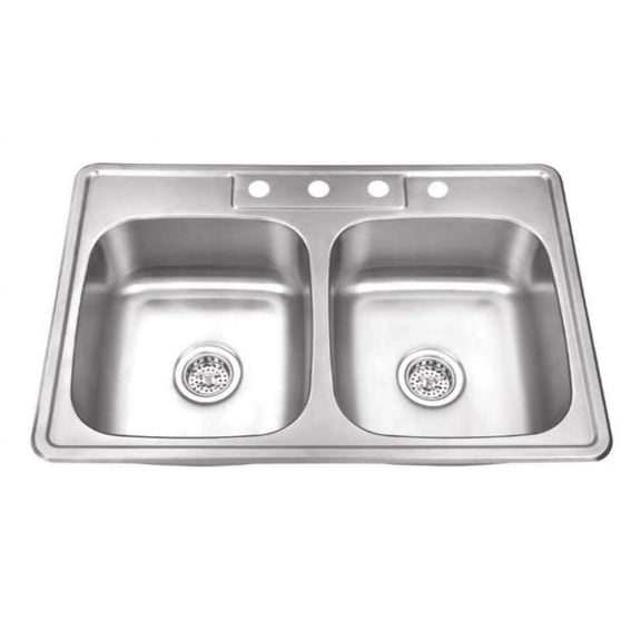 Kitchen Sink Stainless Steel Drop In Top Mount 33" x 22", 4 hole (33 inch Drop-in Topmount 50/50 Double Bowl)
