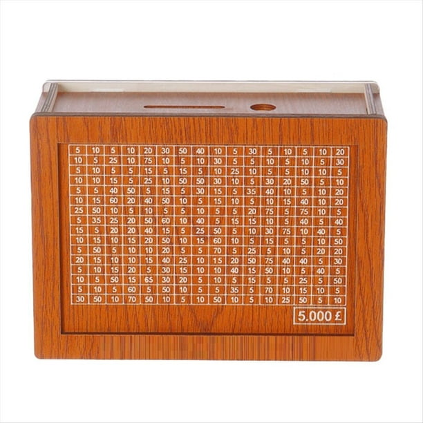 Caja para Ahorro de Dinero, Bóveda de Madera para Niños y Adultos, Hucha Reutilizable con Cuenta Regresiva y Objetivo de Dinero 5000