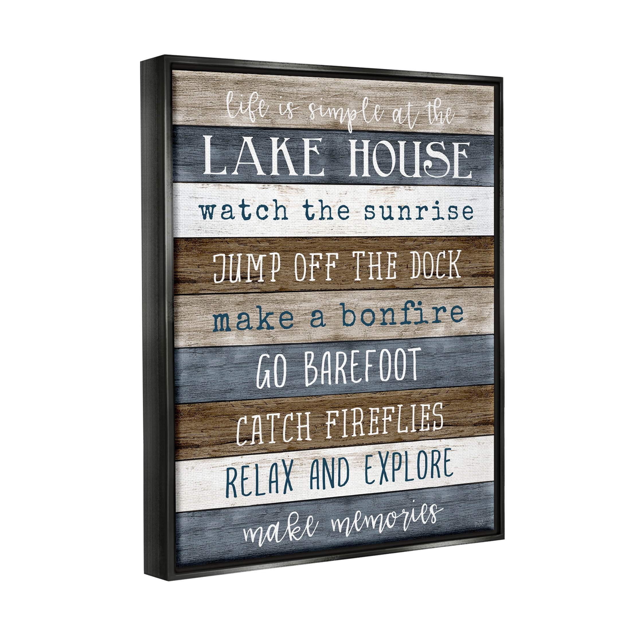 Stupell Industries Life Is Simple Lake House List Graphic Art Jet Black Floating Framed Canvas Print Wall Art, Design by Natalie Carpentieri