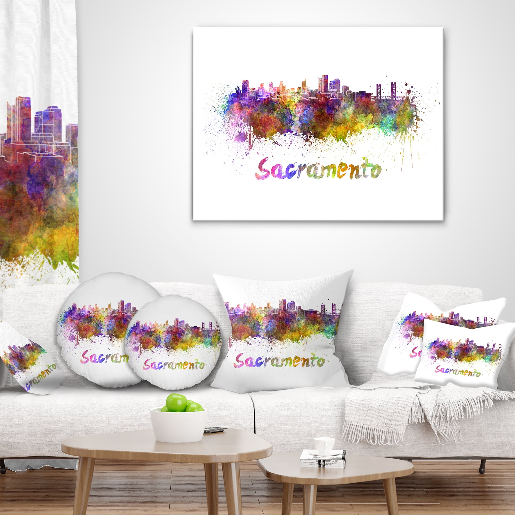 Designart Sacramento Skyline - Cityscape Throw Pillow - 18x18