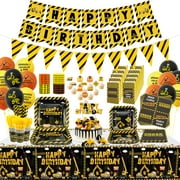 Hegbolke Plates Tablecloth Banner Wristbands Treat Bags Construction Birthday Party Supply Set