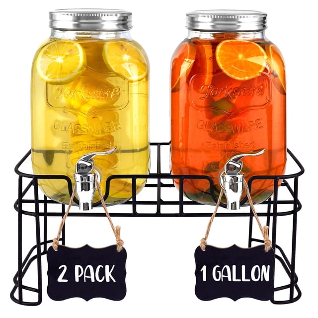 Dispensador de bebidas Gasgimos, vaso de 1 galón con soporte, paquete de 2