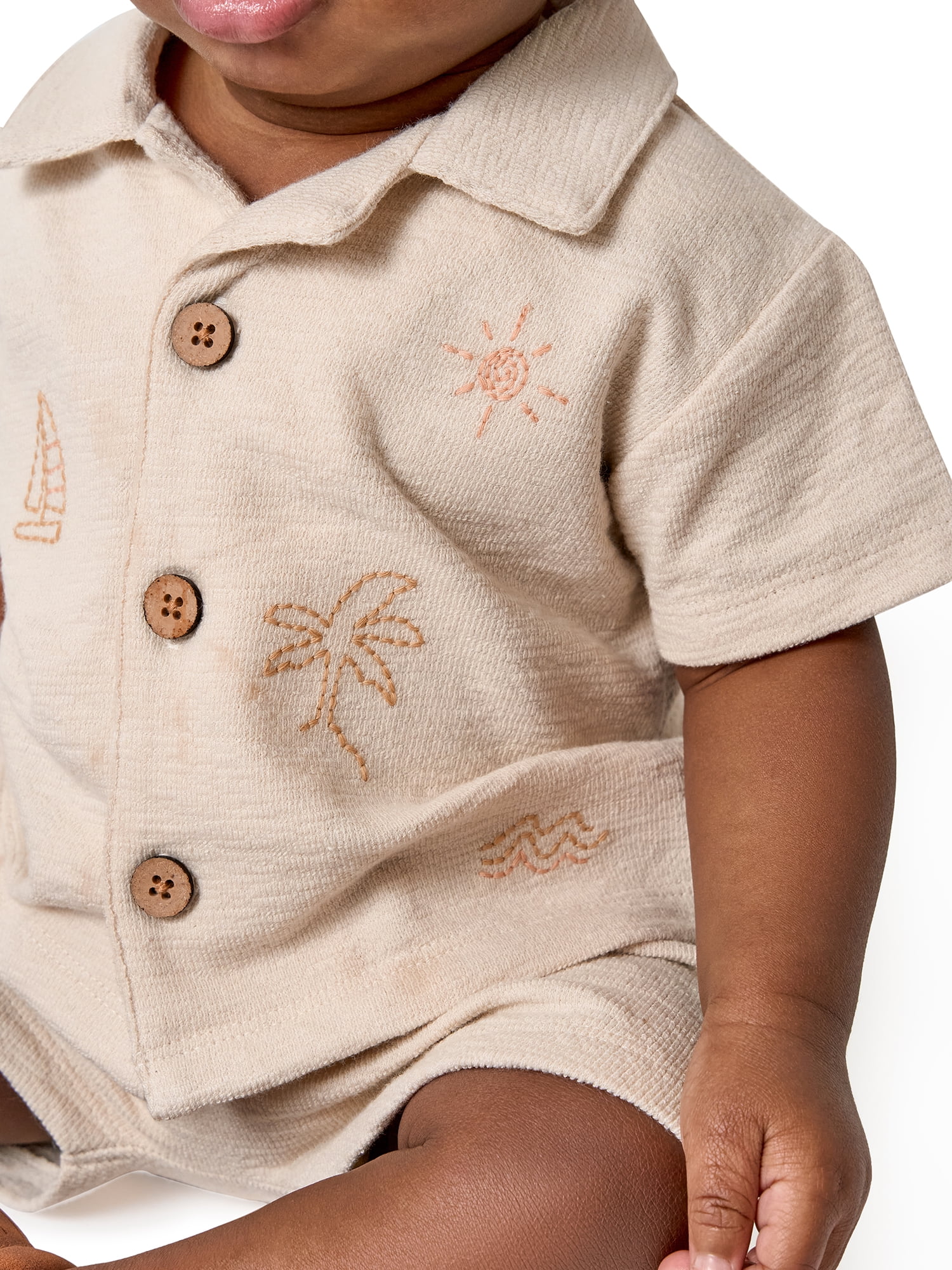 Modern Moments by Gerber Baby Boy Button Down Shirt and Short Set, 2-Piece, Sizes 0/3 Months - 24 Months