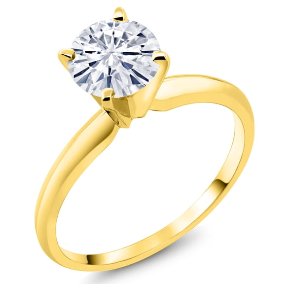 Gem Stone King 14K Yellow Gold White Moissanite Solitaire Engagement Ring for Women (1.00 Cttw, Gemstone, Round 6.5MM, Size 8)