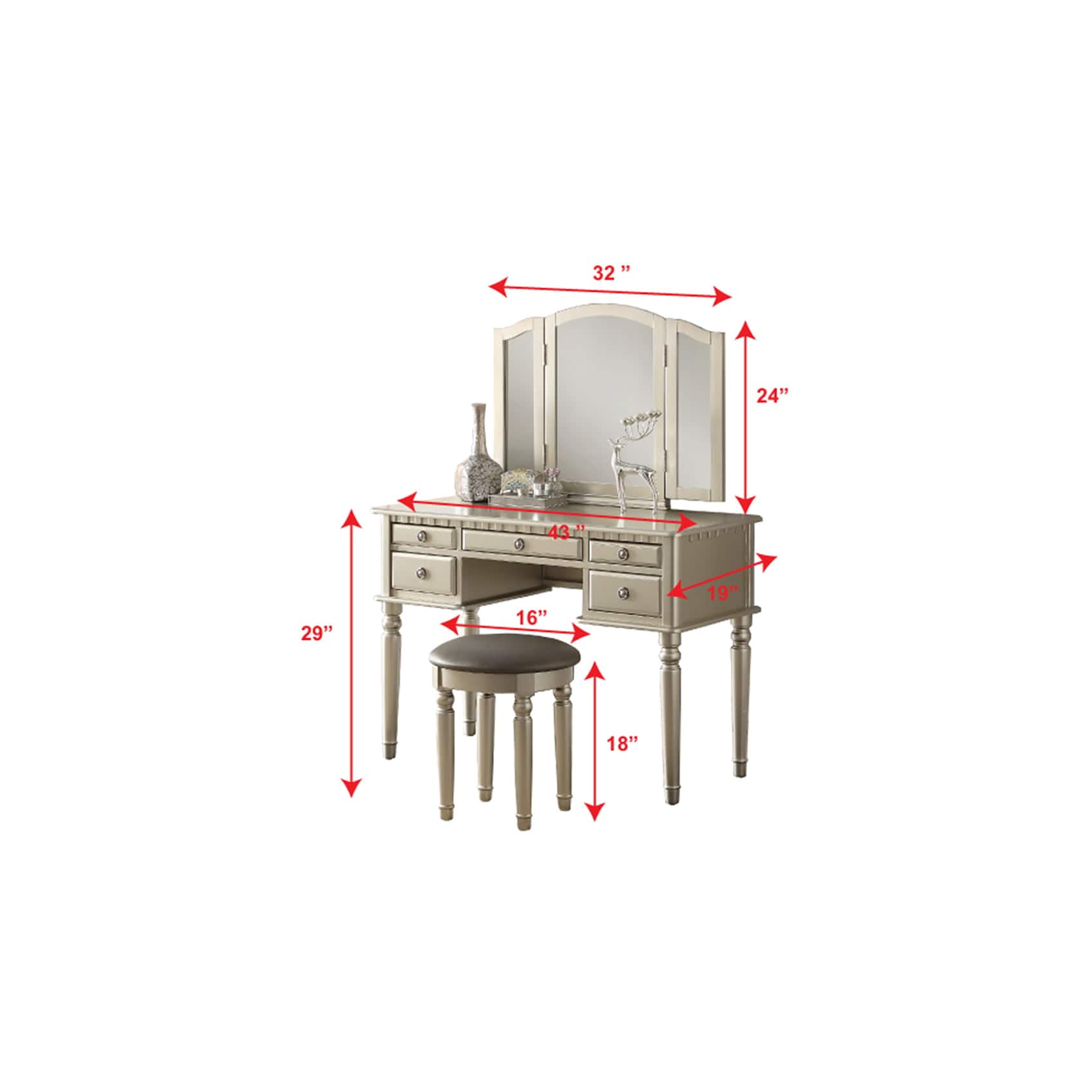 Bobkona St Croix 3 Fold Mirror Vanity Table With Stool Set In White Bobkona St Croix 3 Fold Mirror Vanity Table With Stool Set In White Com