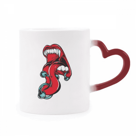 

Red Mouth Tongue Stud Canine Teeth Heat Sensitive Mug Red Color Changing Stoneware Cup