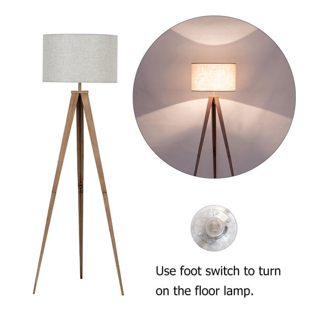 Rosen Garden Floor Lamp with Tripod Legs and Drum Shape Shade for Modern Living Room in Brown Beige Color