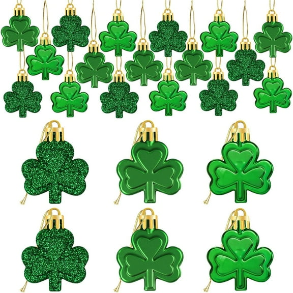 KEINXS 24pcs St Patrick‘s Day Mini Shamrock Ornaments for Small Tree Decorations Good Luck Clover Hanging Bauble Green Trefoil Irish Ornaments
