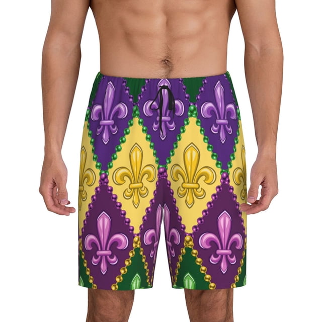 Balery Mardi Gras4 Pantalones cortos de pijama de punto de algodón para hombre con cinturilla y bolsillos-4X-Large