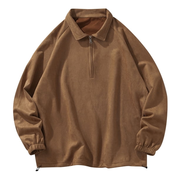 Hombres Casual Sólido Turndown Manga larga Jersey Cremallera Top Sudadera con capucha Pompotops oipoqjl50683