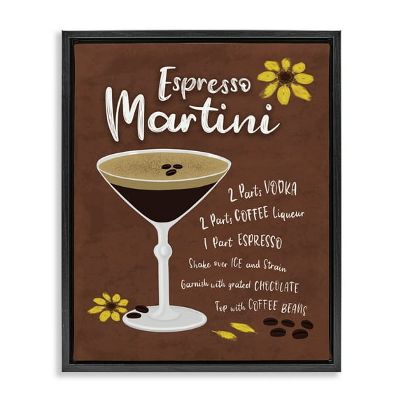 Stupell Industries Espresso Martini with Recipe Food & Beverage Painting Black Floater Framed Canvas Art Print Wall Art, 17 x 21