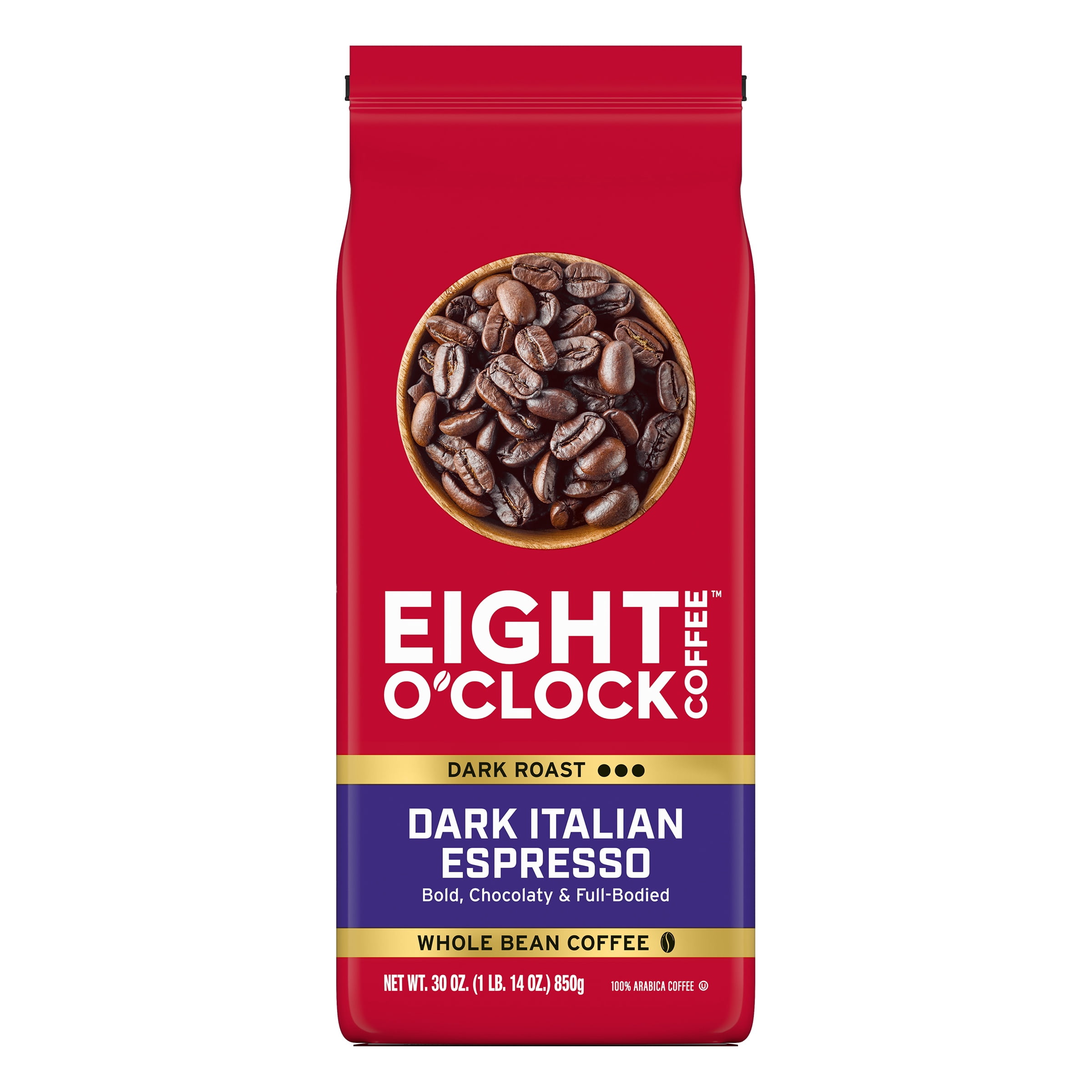 (4 pack) Eight O'Clock Dark Italian Espresso, Dark Roast, Whole Bean Coffee 30oz