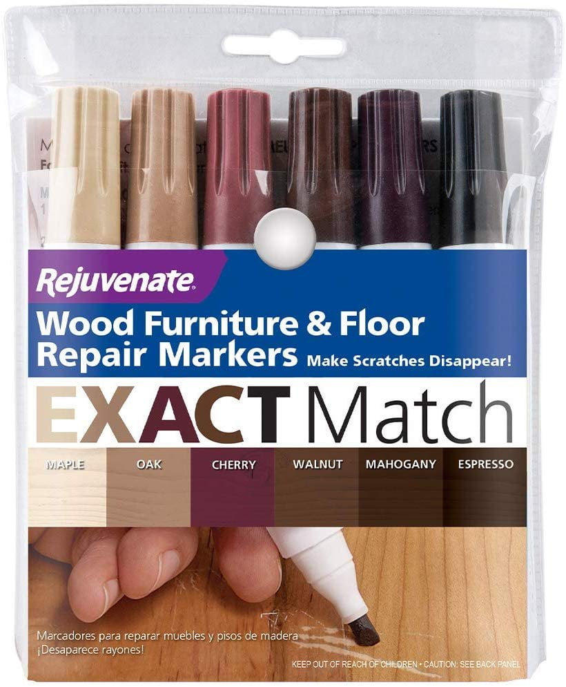 Rejuvenate New Improved Colors Wood Furniture, and Floor Repair Markers  Make Scratches Disappear in Any Color Wood Combination of 6 Colors Maple  Oak Cherry Walnut Mahogany and Espresso - Walmart.com