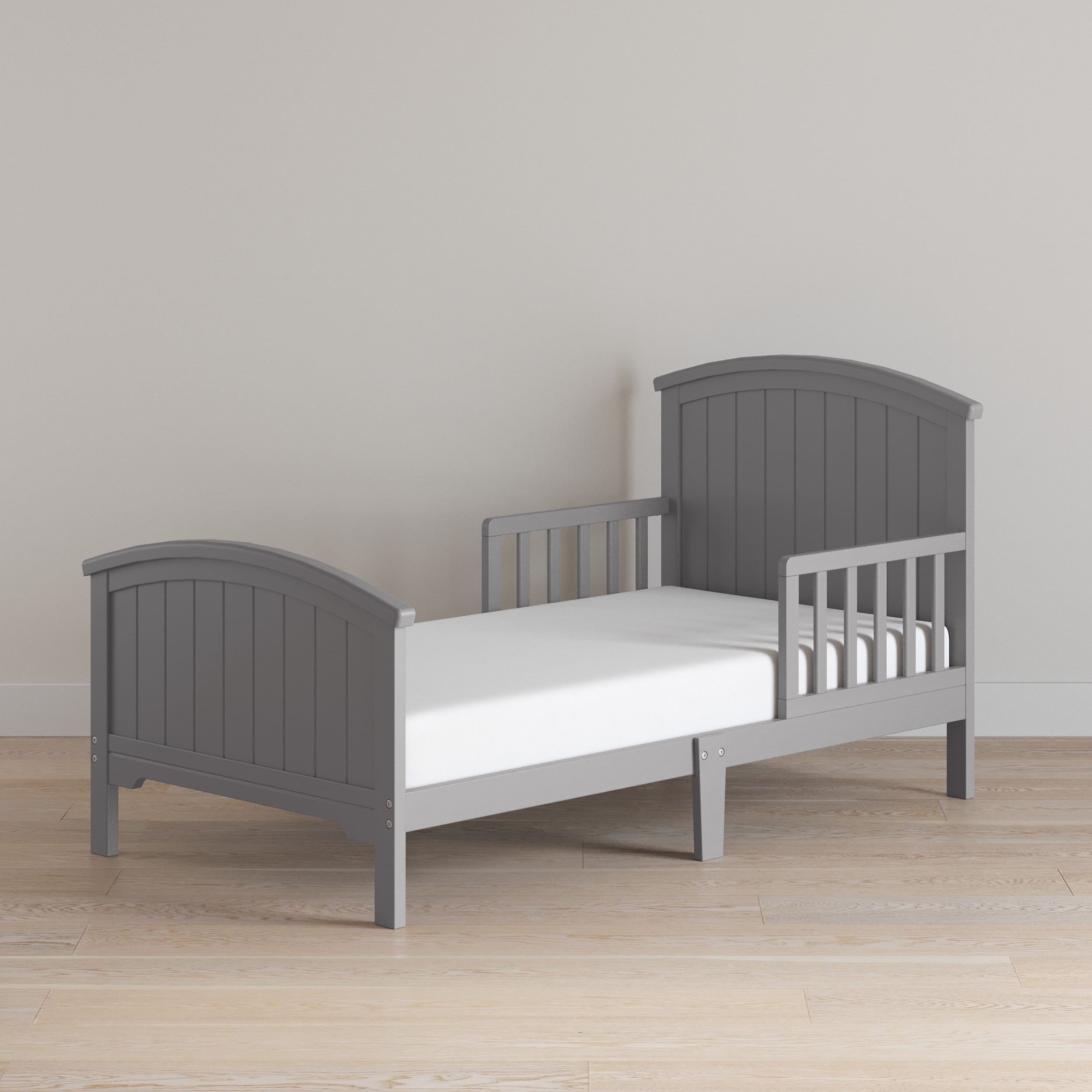 Child Craft Hampton Toddler Bed with Guard Rails, Arch Top, Low to Ground, Pine Wood, Cool Gray