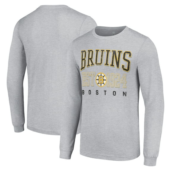 Men's Starter Heather Gray Boston Bruins Retro Graphic Long Sleeve Crew T-Shirt