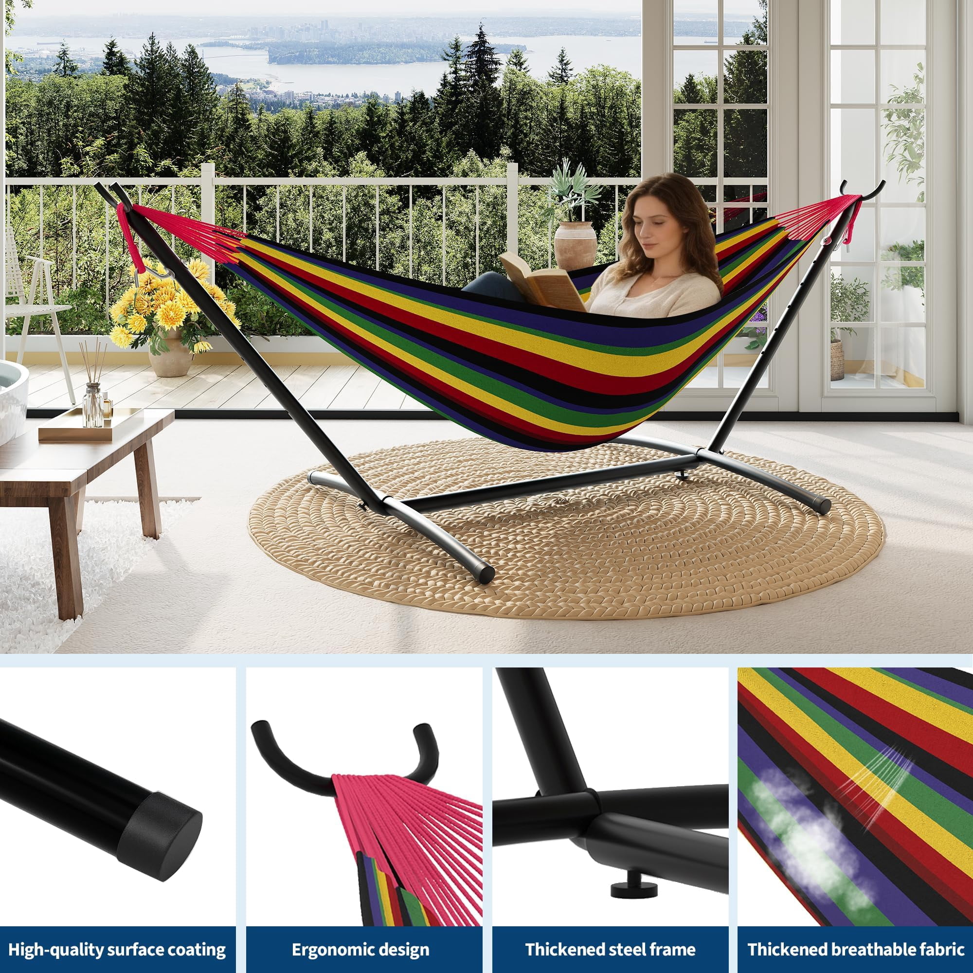 Hammock with Stand for Outside, 2-Person Outdoor Portable Hammock, 500lb Capacity + Waterproof Carry Bag