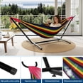 thumbnail image 4 of COZONY Double Hammock with Steel Stand, Portable Outdoor Hammock with Carry Bag, Heavy Duty 450 lbs Capacity Hammock for Yard Garden Patio Camping, Black rainbow stripes, 4 of 7