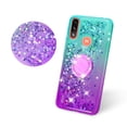 thumbnail image 3 of SOGA Quicksand Cover Cute Girl Phone Case Compatible for Motorola Moto E7 Power Case, with Ring for Magnetic Car Mounts, Lanyard, Tempered Glass - Purple / Teal, 3 of 6