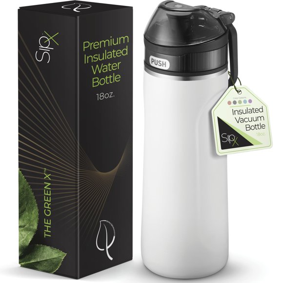 Botella de agua SIPX de 530 ml de acero inoxidable aislada, blanca