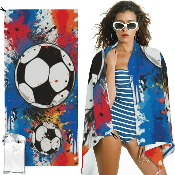 BCIIG Soccer Beach Towels Football Fun Ball Beach Towel Large Soft Absorbent Microfiber Quick Dry Oversized Bath Towels for Bathroom Men Boys Pool Camping Travel Swimming Picnic Sports  27.5x55in