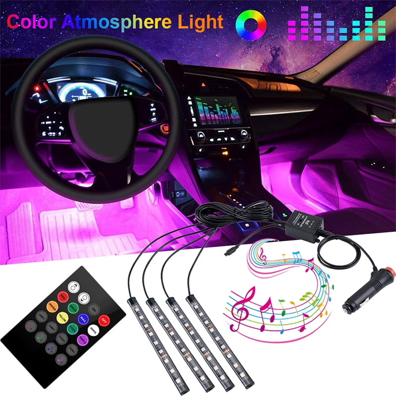 YANF 4Pcs 48 LED Car Interior Lights 12V RGB Multicolor Car Glow Interior Atmosphere Floor Lights Neon Lighting Kit with Sound Music Active Function and Wireless Remote Control Car LED Strip Lights 
