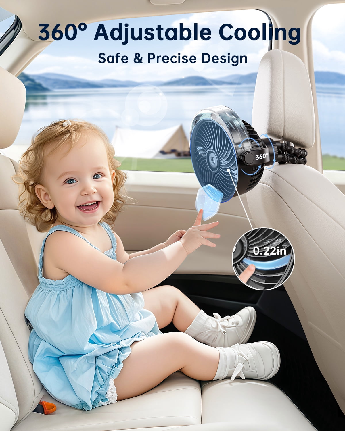 SWEETFULL Portable Misting Stroller Fan，Spray Cooling 4 Speeds, Quiet Rechargeable Fans for Travel, Outdoor, Golf Cart, Car Seat, Beach (Black)