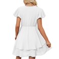 thumbnail image 4 of Robes d'Été Décontractées pour Femmes Manches Courtes à Volants Col en V Taille Haute Robe Évasée Unie Superposée Robe Patineuse, 4 of 7