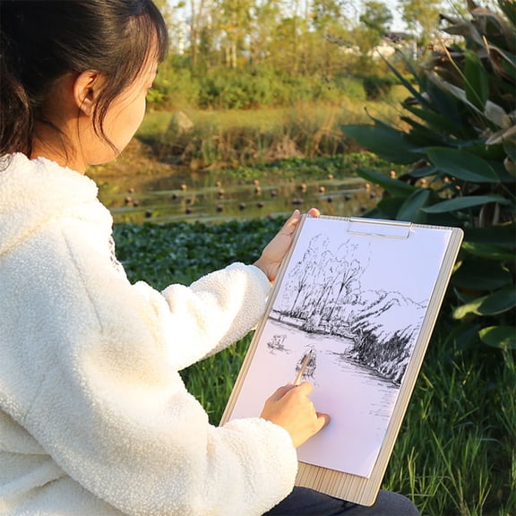 LEORX 1Pc Beige Wooden Drawing Palette Board with Clip for Sketching and Painting Use