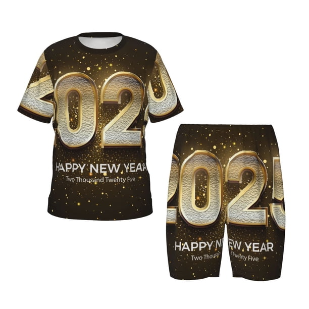 Balery Happy New Year 2025 E Conjunto de Pijama Infantil de Manga Corta con Estampado – Ropa de Dormir de Algodón Suave-4X-Large