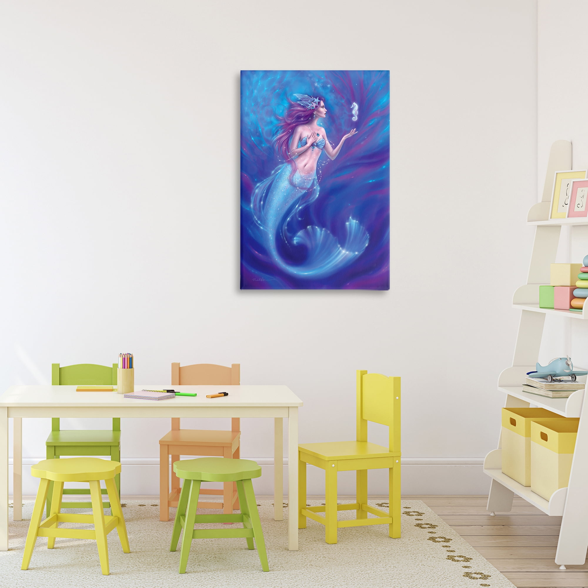 Jewel Bedecked Mermaid & Seahorse Canvas Wall Art, design by Rachel Anderson