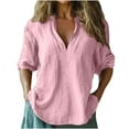 thumbnail image 2 of Baysbule Women Casual Cotton Linen V-Neck 3/4 Sleeve Shirt Top Lightweight Comfortable Home Office Wear, 2 of 5