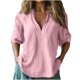thumbnail image 3 of Top marrón,Camisa informal de mujer con cuello en V y manga 3/4, aspecto lino, mezcla de poliéster y elastano, cómoda para usar en casa, sopatenor, 3 of 9