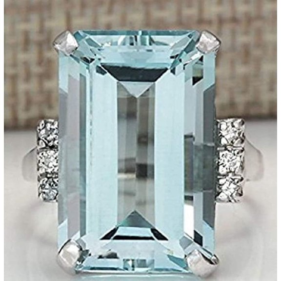 XmhyTop Vintage Women 925 Silver Aquamarine Gemstone Ring Wedding Jewelry Size (8)
