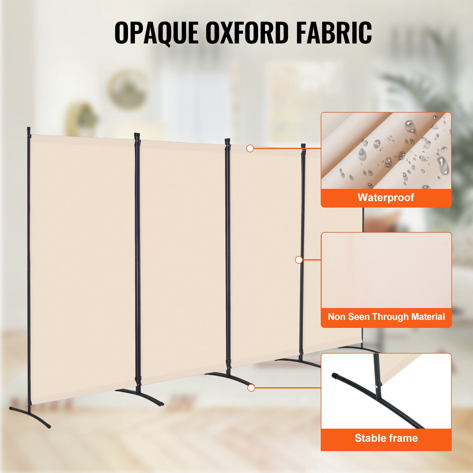 KFFKFF Area Separator, Quadruple Panel Space Divider, Collapsible Seclusion Screen and Detachable Space Divider for Room Segregation, Self-supporting Area Partitions for Workspace, Sleeping Area