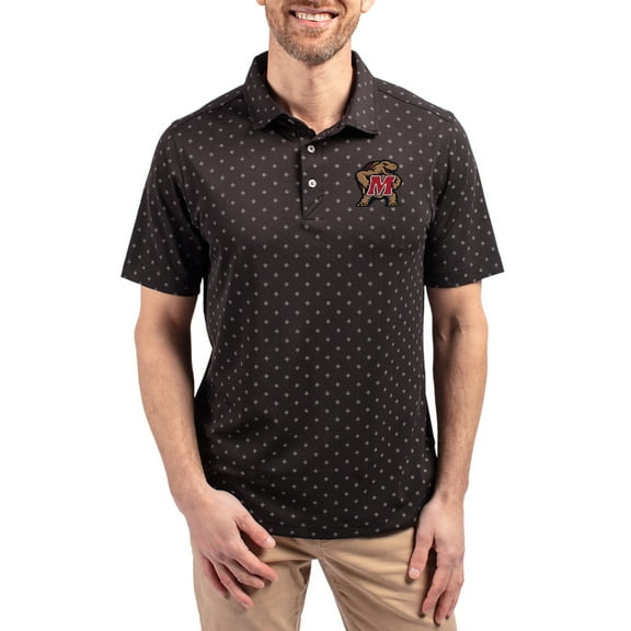 Men's Cutter & Buck  Black Maryland Terrapins Virtue Eco Pique Tile Print Recycled DryTec Polo