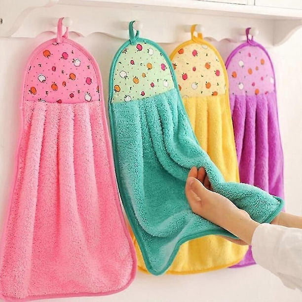 Set of 4 Soft Hand Towels for Kitchen or Bathroom, Coral Fleece Towel that Can Be Hung for Quick Drying