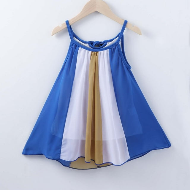 EGNMCR Vêtements pour Bébé Fille Tout-Petits Enfants Bébés Filles Robe d'Été à Rayures à Coutures Robe de Princesse