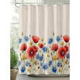 thumbnail image 3 of Red Flower Waterproof Fabric Shower Curtain, Blue Garden Blossom Floral Independence Day Shower Curtain for Bathroom Curtains Bathtubs Hotel Washable Shower Curtains with 12 Hooks Standard 66x72, 3 of 6