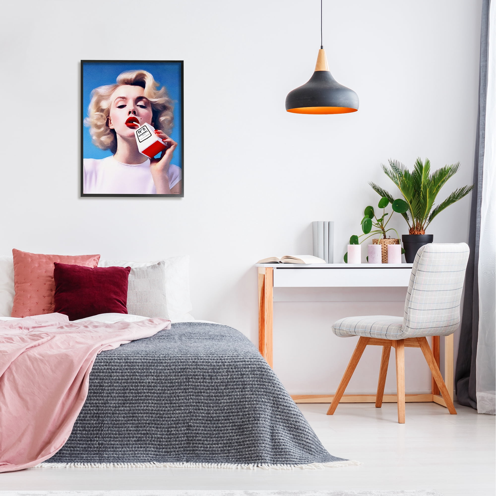 Stupell Industries Fashion Glam Girl Portrait Beauty & Fashion Painting Black Framed Art Print Wall Art, 24 x 30