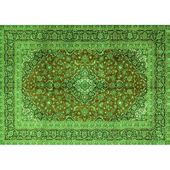 Ahgly Company Indoor Rectangle Medallion Green Traditional Area Rugs, 7' x 9'