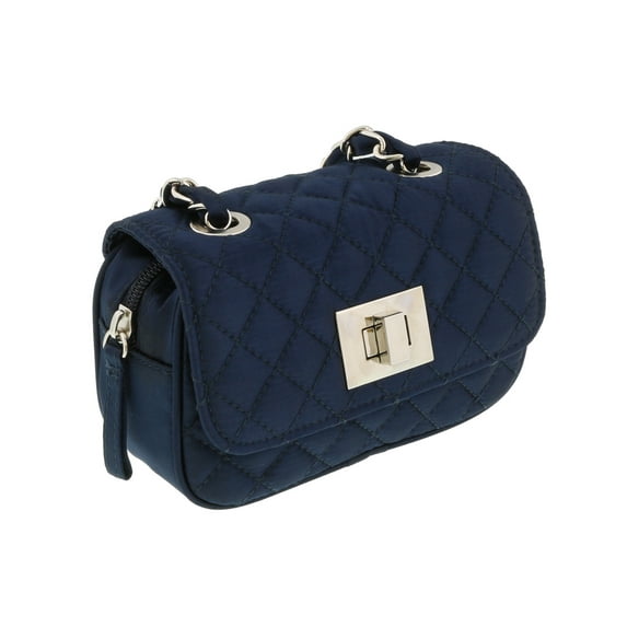 Scheilan Navy Satin Quilted Boxy Crossbody Bag