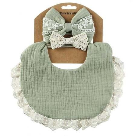 

Lace Anti-spitting Feeding Supplies Boys Girls Saliva Towel Double Side Bibs Burp Cloths Baby Headband GREEN